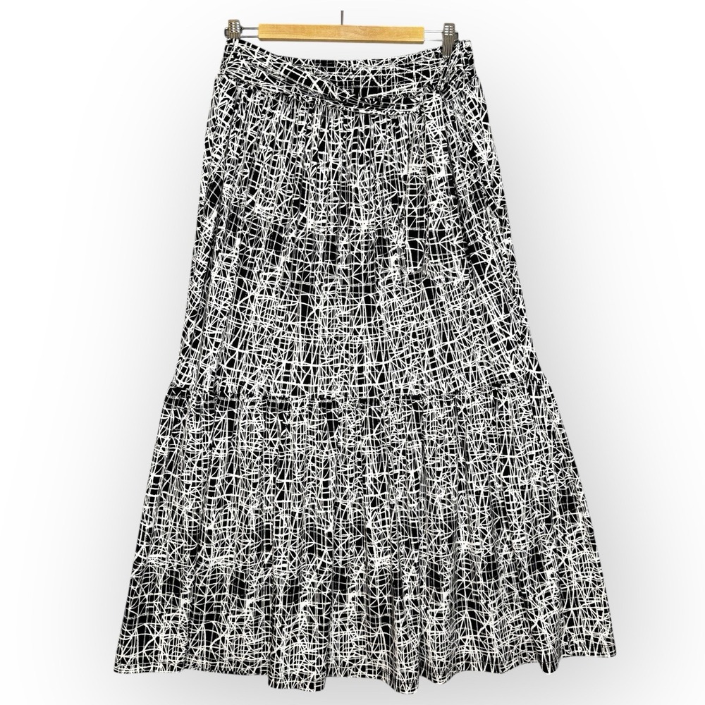 Robert Louis Black And White Maxi Skirt Size Large Tiered Waist Tie Career Women